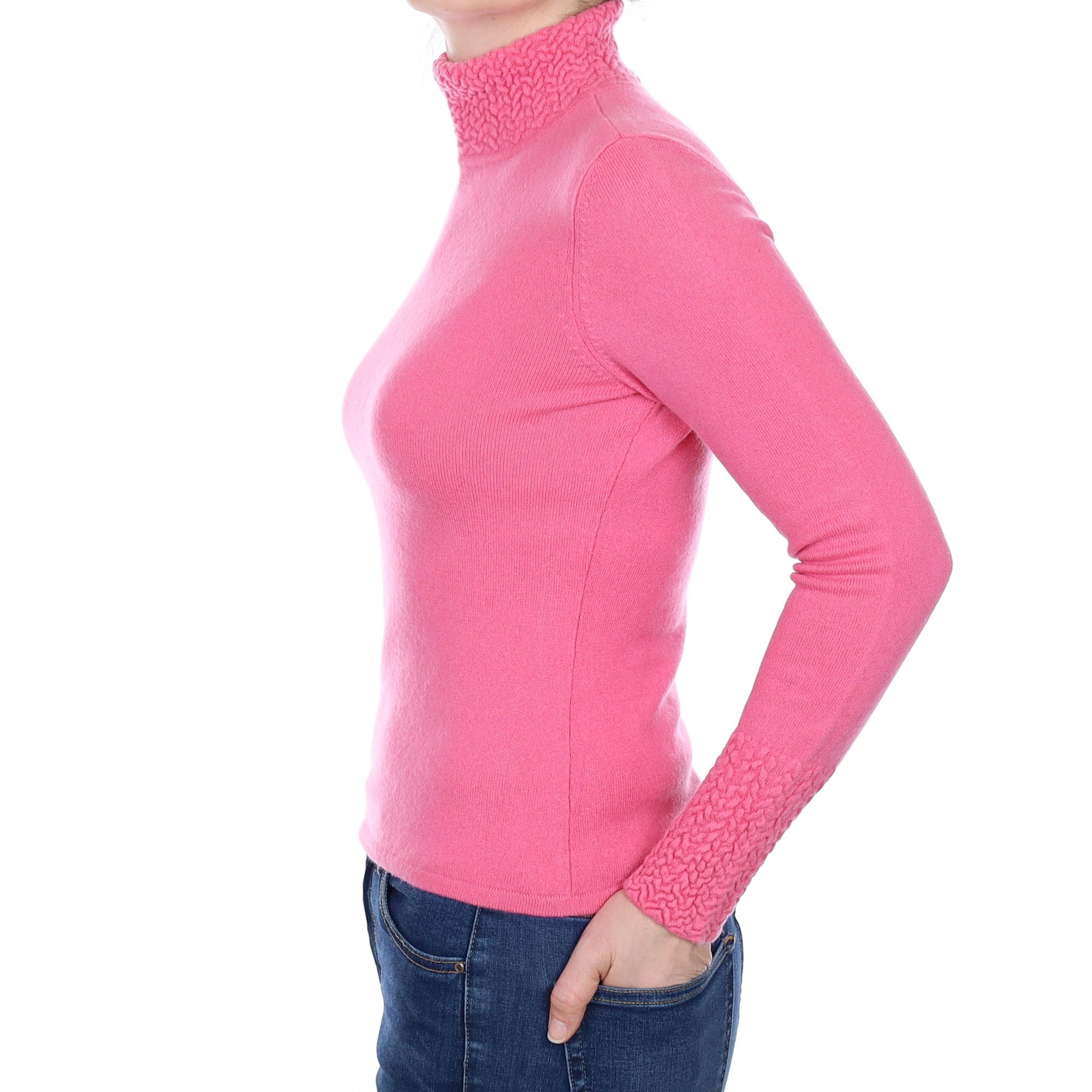 Lupin Pink Cashmere Turtle Neck Jumper Small