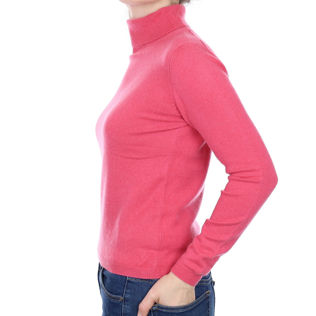 Lupin Pink Cashmere Polo Neck Jumper Small