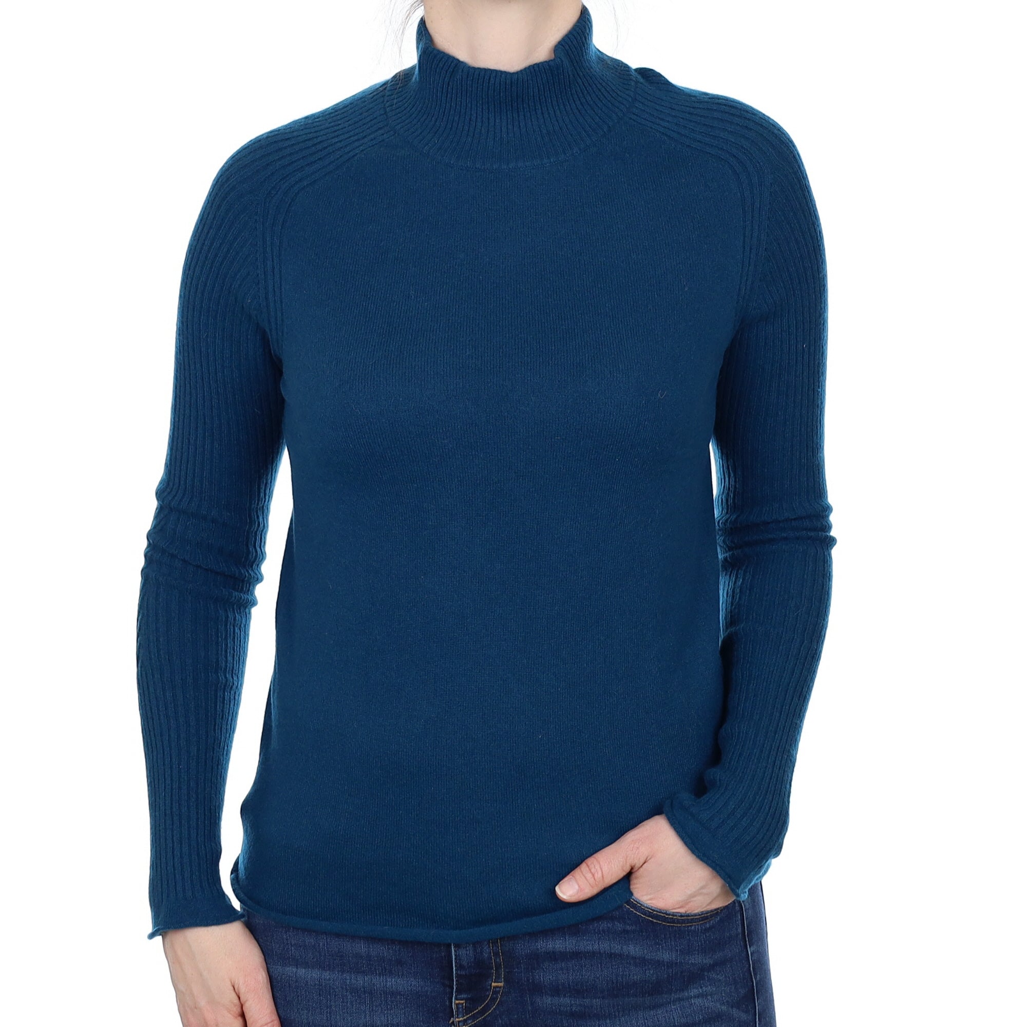 Teal Blue Cashmere Turtle Neck Jumper Small