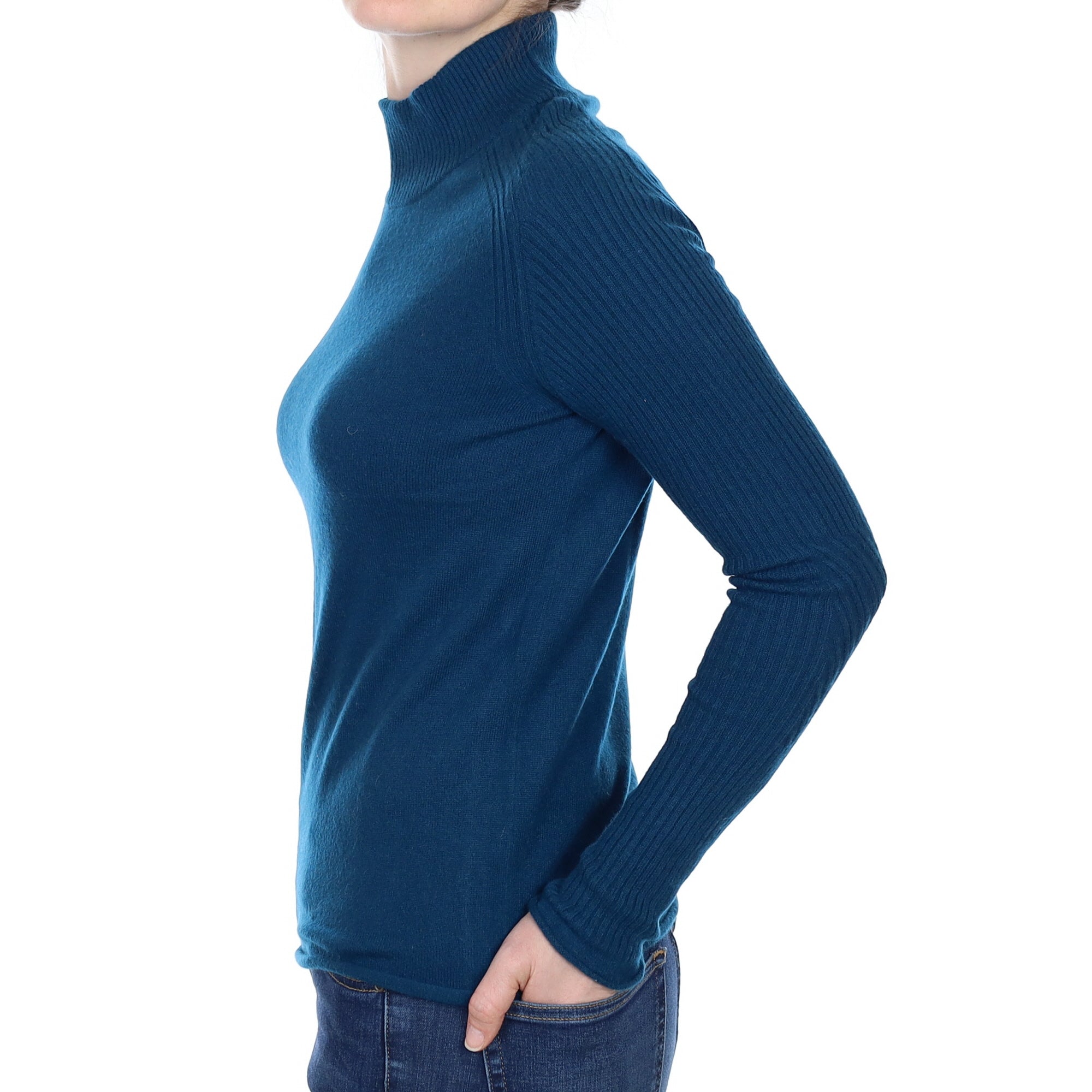 Teal Blue Cashmere Turtle Neck Jumper Small