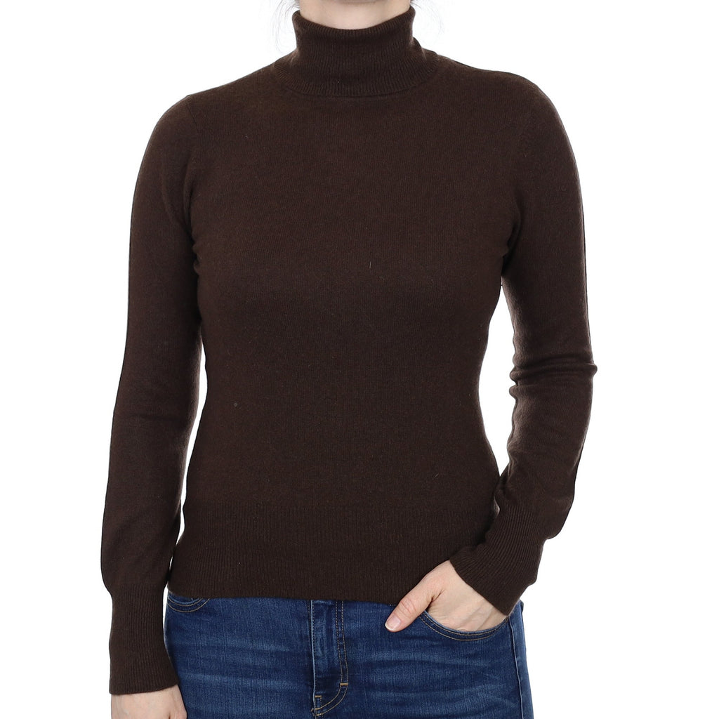 Chocolate Brown Cashmere Polo Neck Jumper Small
