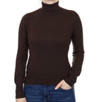 Chocolate Brown Cashmere Polo Neck Jumper Small