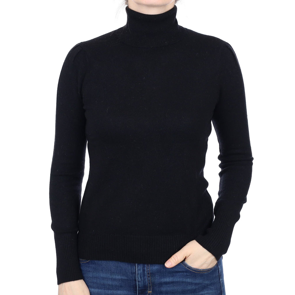 Black Cashmere Polo Neck Jumper Small