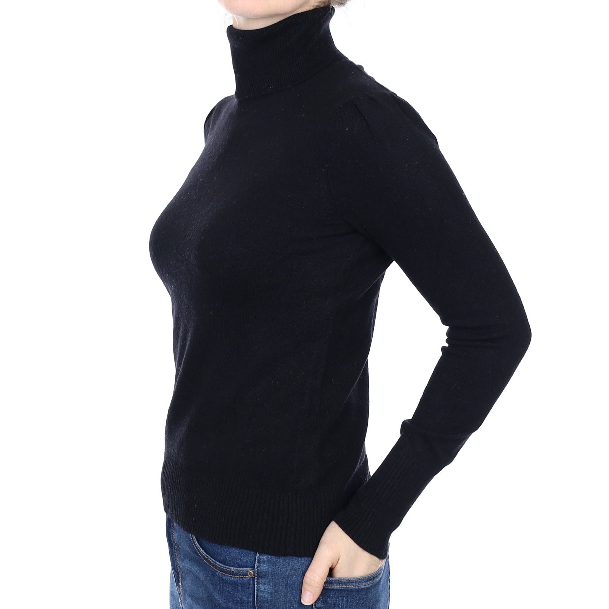Black Cashmere Polo Neck Jumper Small