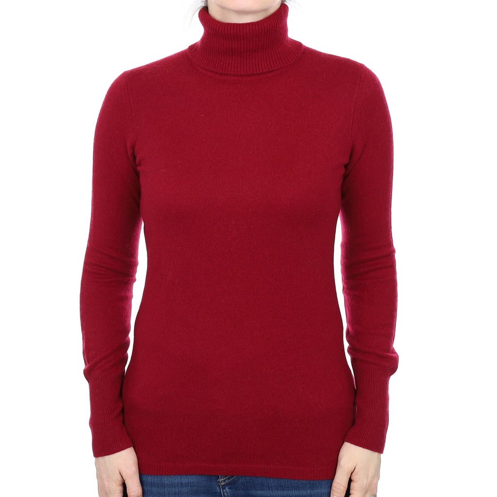 Burgundy Red Cashmere Polo Neck Jumper Small