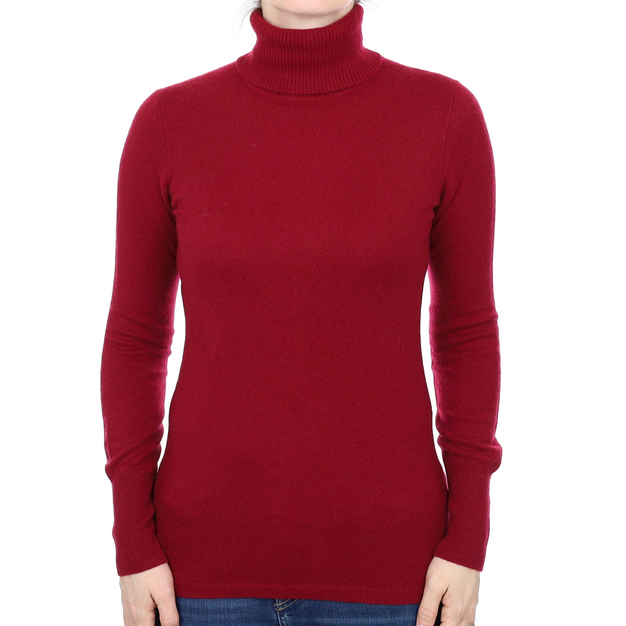 Burgundy Red Cashmere Polo Neck Jumper Small