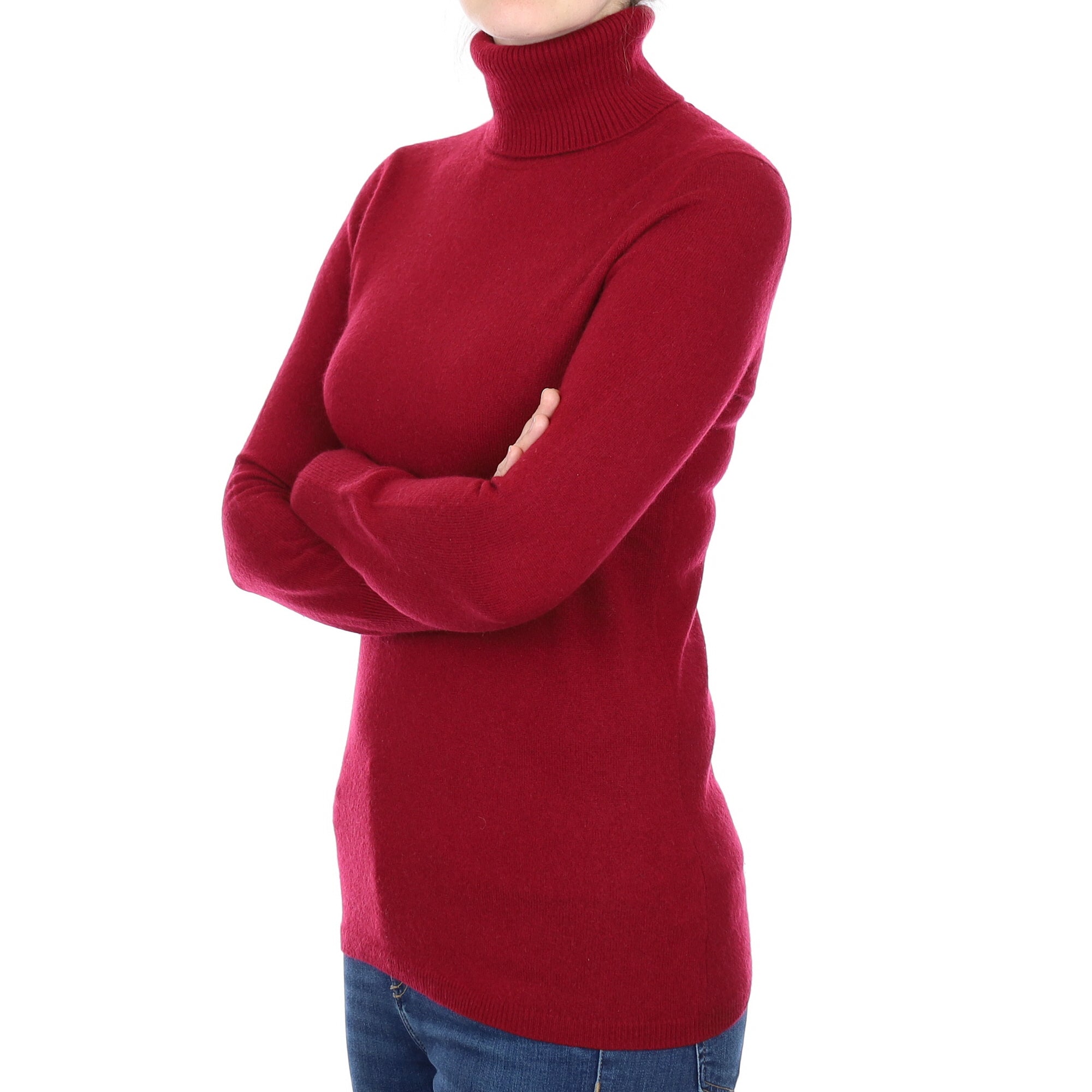 Burgundy Red Cashmere Polo Neck Jumper Small