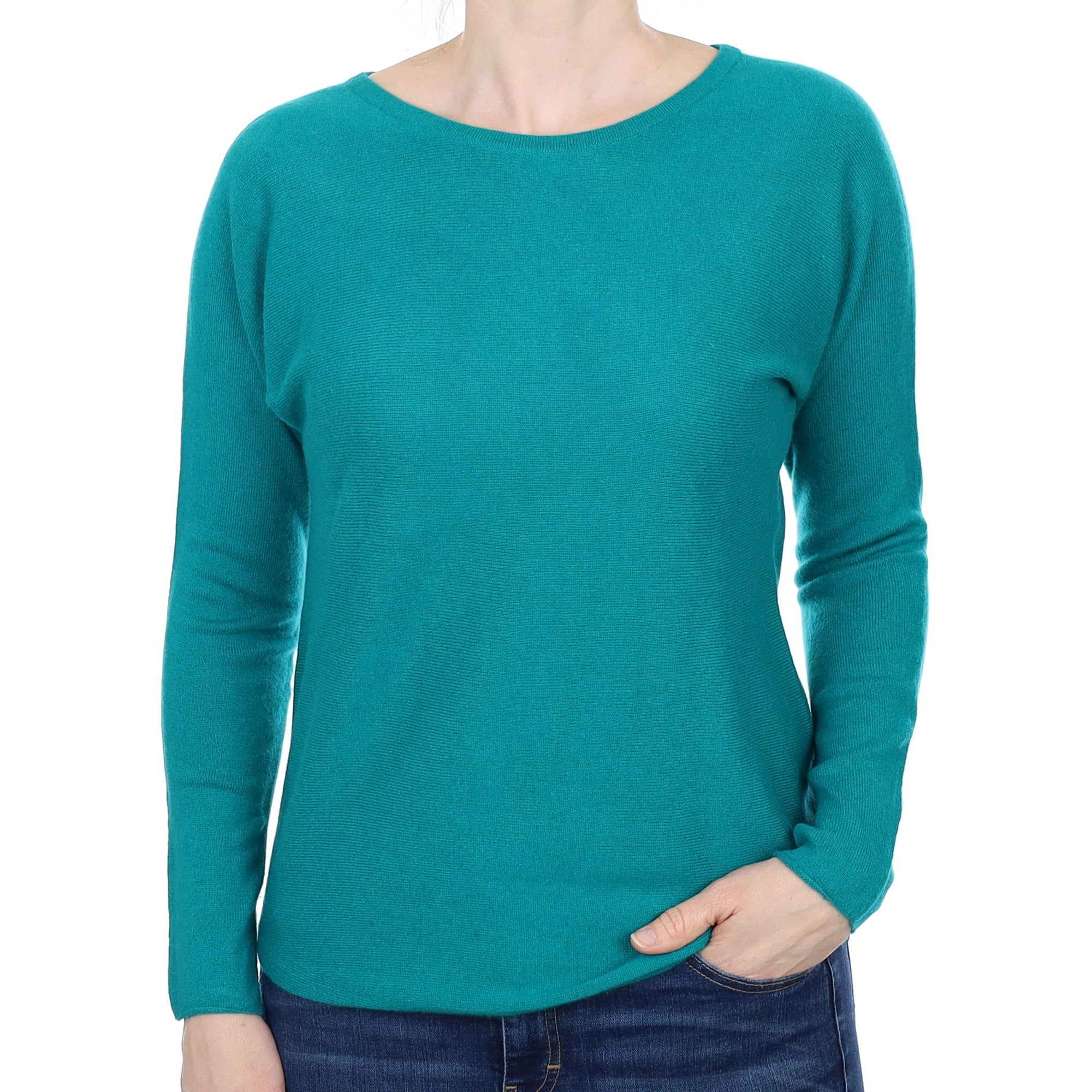 Cyan Green Cashmere Boat Neck Jumper Small