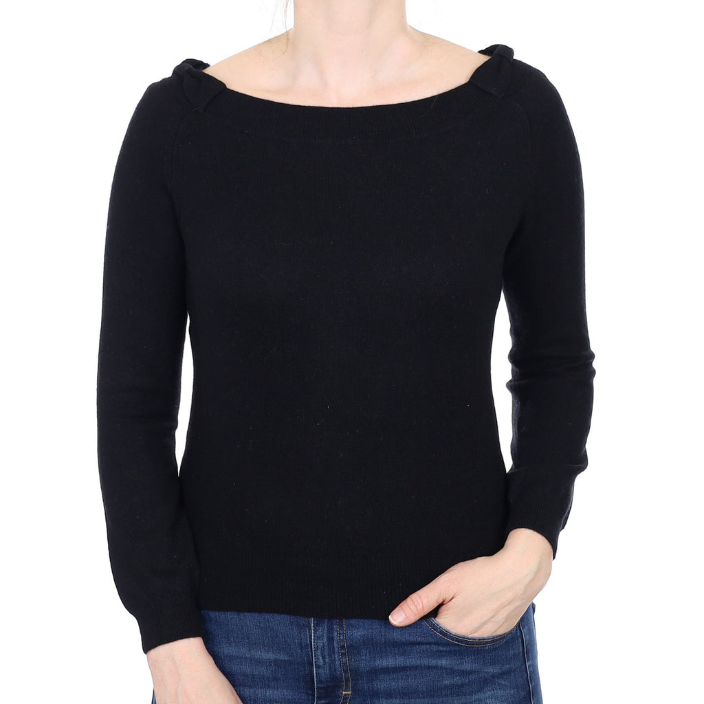 Black Cashmere Boat Neck With Bow Details Jumper Small