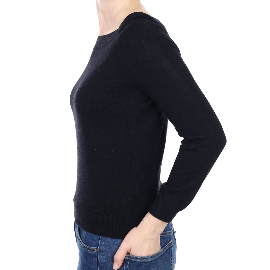 Black Cashmere Boat Neck With Bow Details Jumper Small