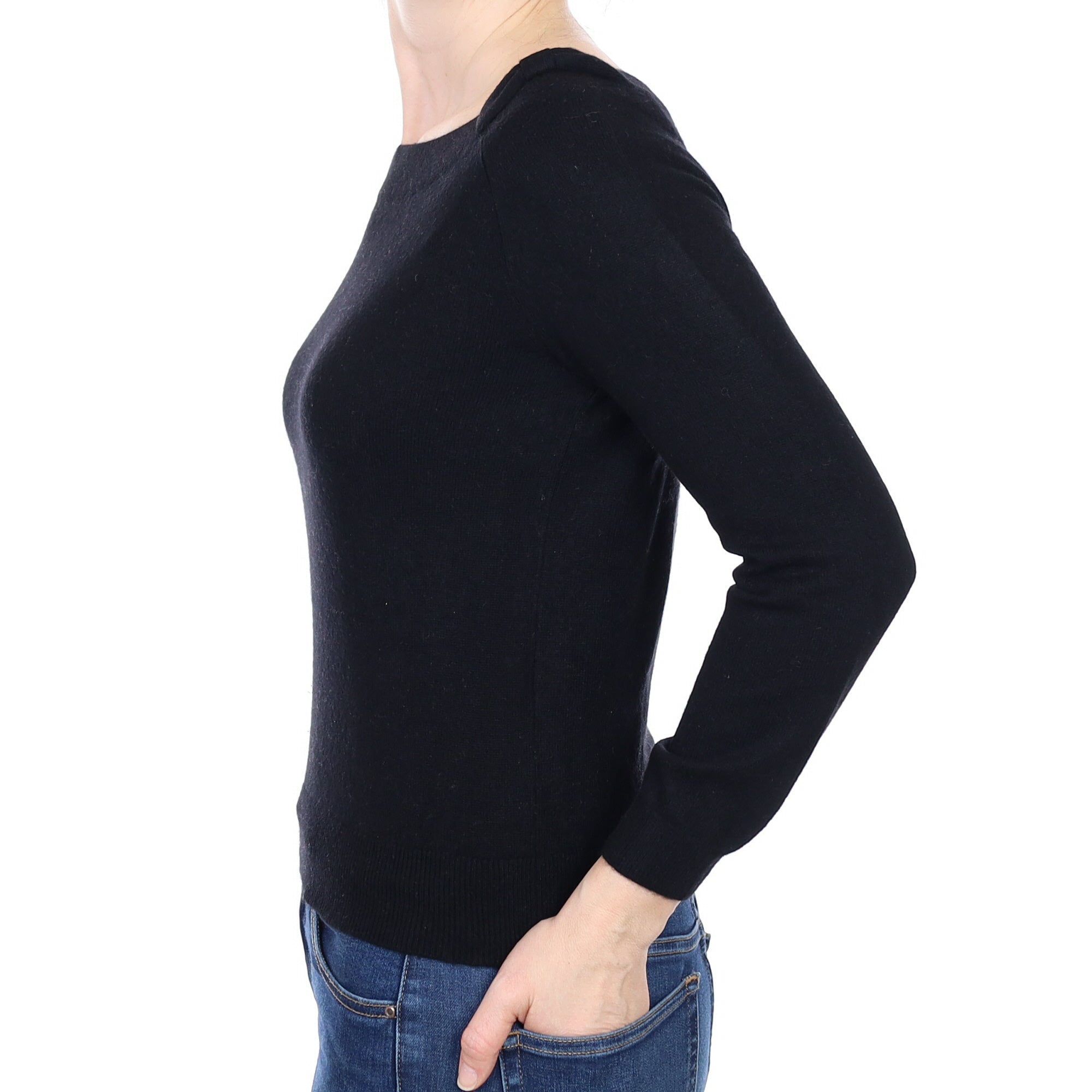 Black Cashmere Boat Neck With Bow Details Jumper Small