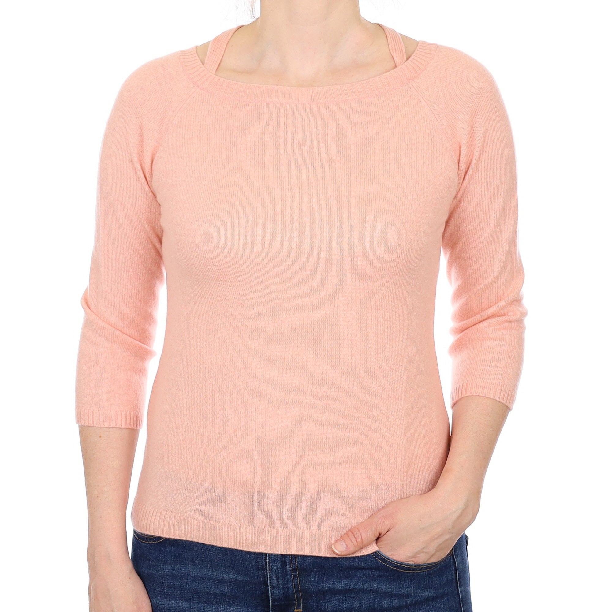 Pale Salmon Pink Cashmere Boat Neck Jumper Small
