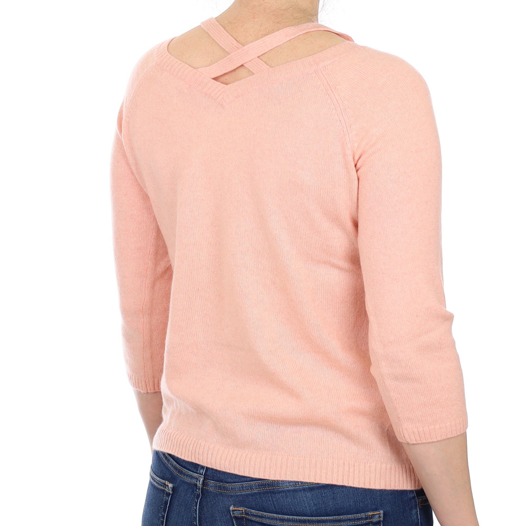 Pale Salmon Pink Cashmere Boat Neck Jumper Small
