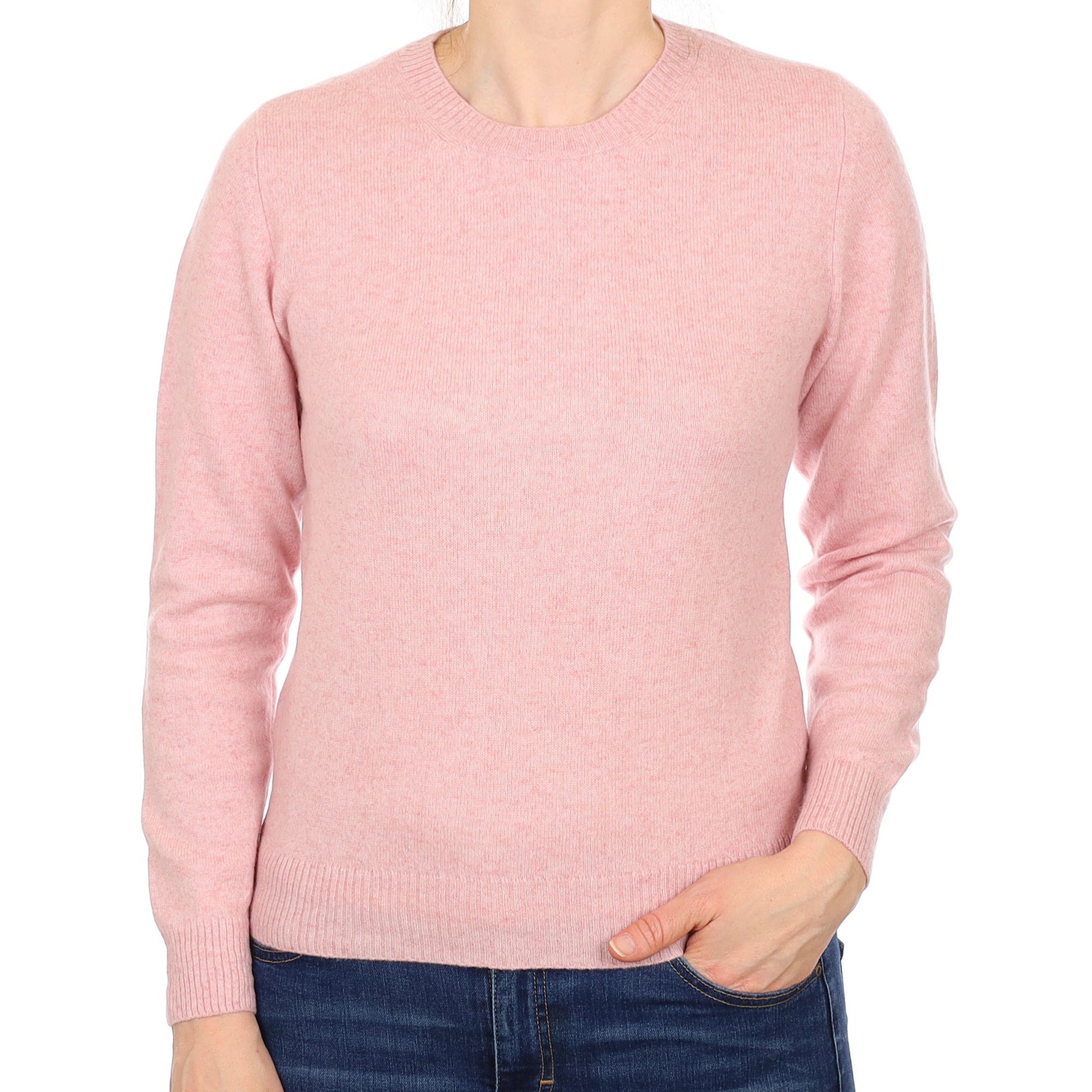 Pale Pink Marl Cashmere Crew Neck Jumper Small