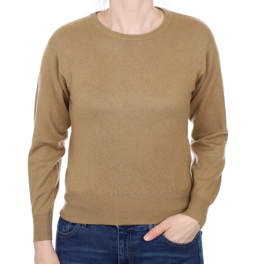 French Mustard Brown Cashmere Crew Neck Jumper Small