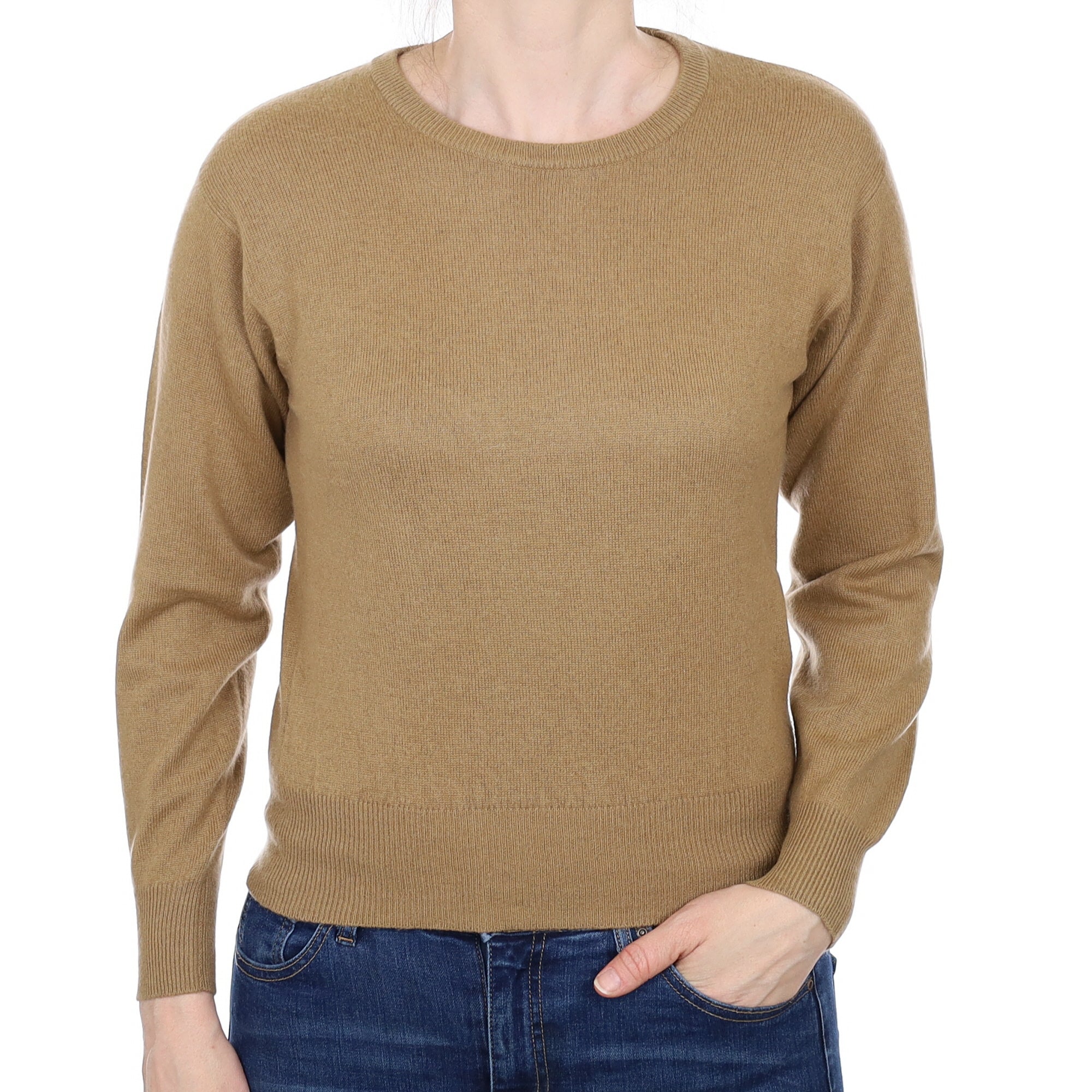 French Mustard Brown Cashmere Crew Neck Jumper Small