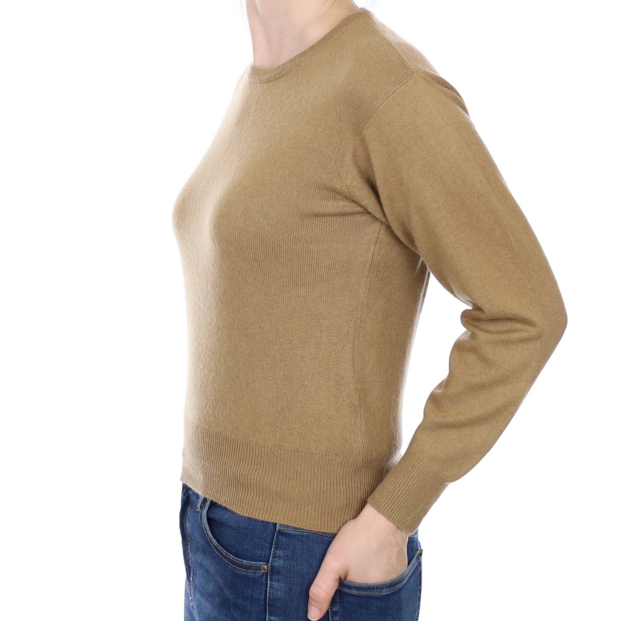 French Mustard Brown Cashmere Crew Neck Jumper Small