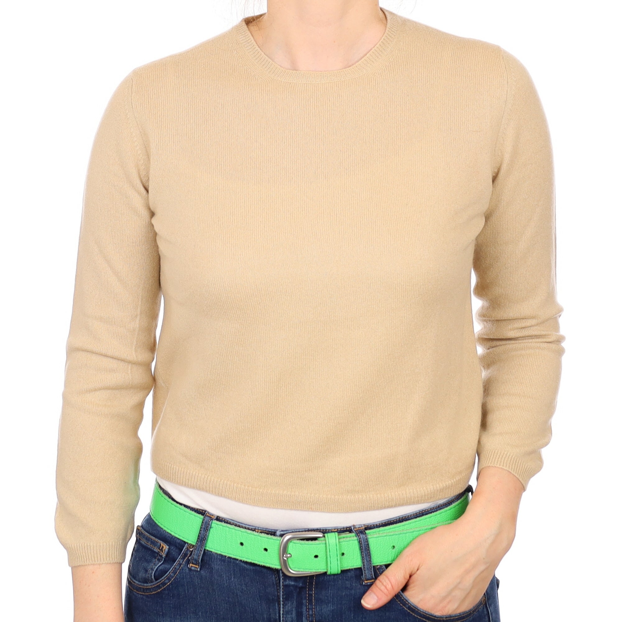 Sand Beige Cashmere Crew Neck Jumper Small