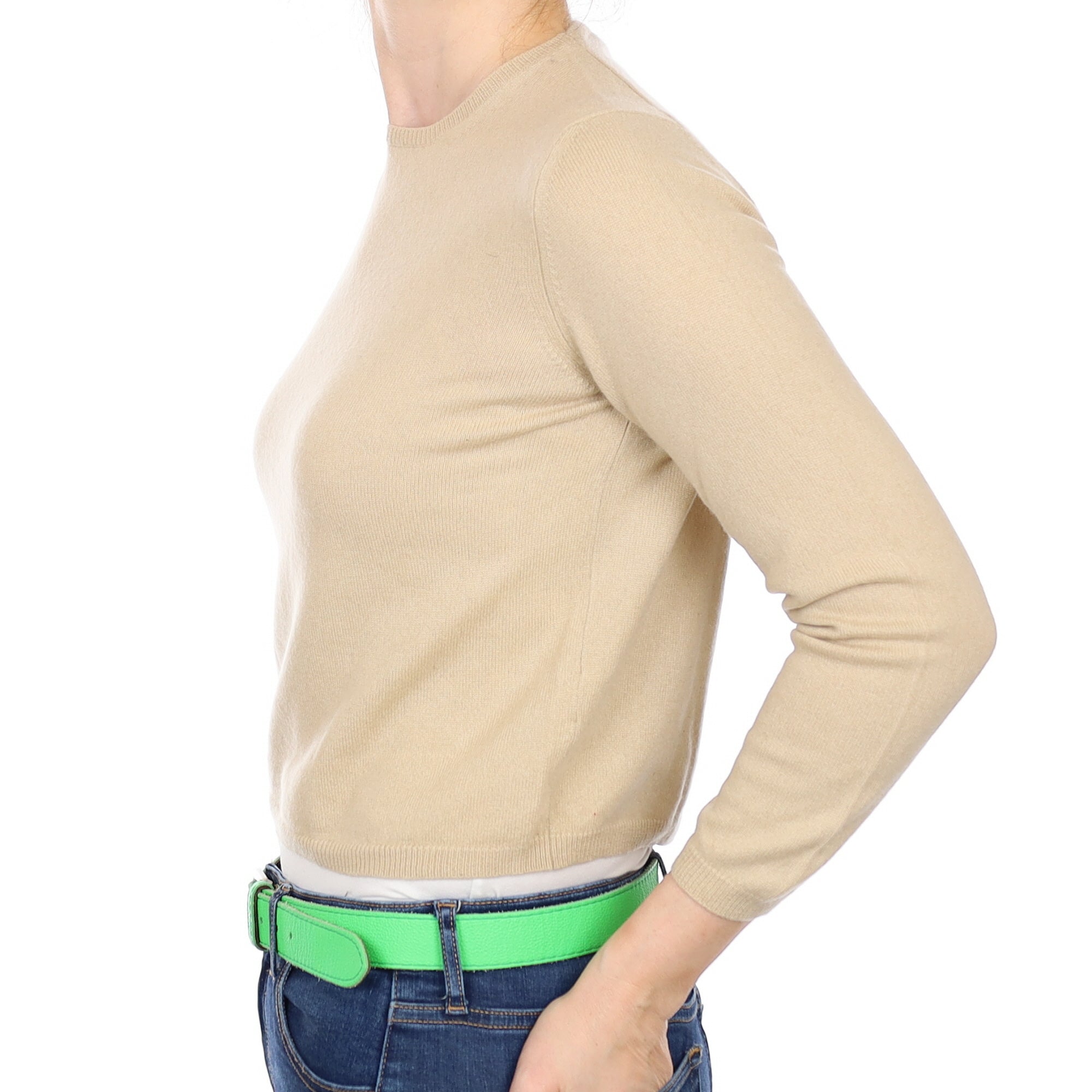 Sand Beige Cashmere Crew Neck Jumper Small