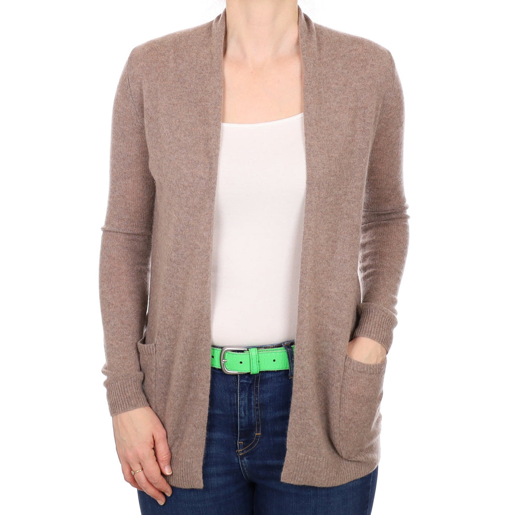 Mocha Brown Cashmere Edge to Edge Cardigan with Pockets Small
