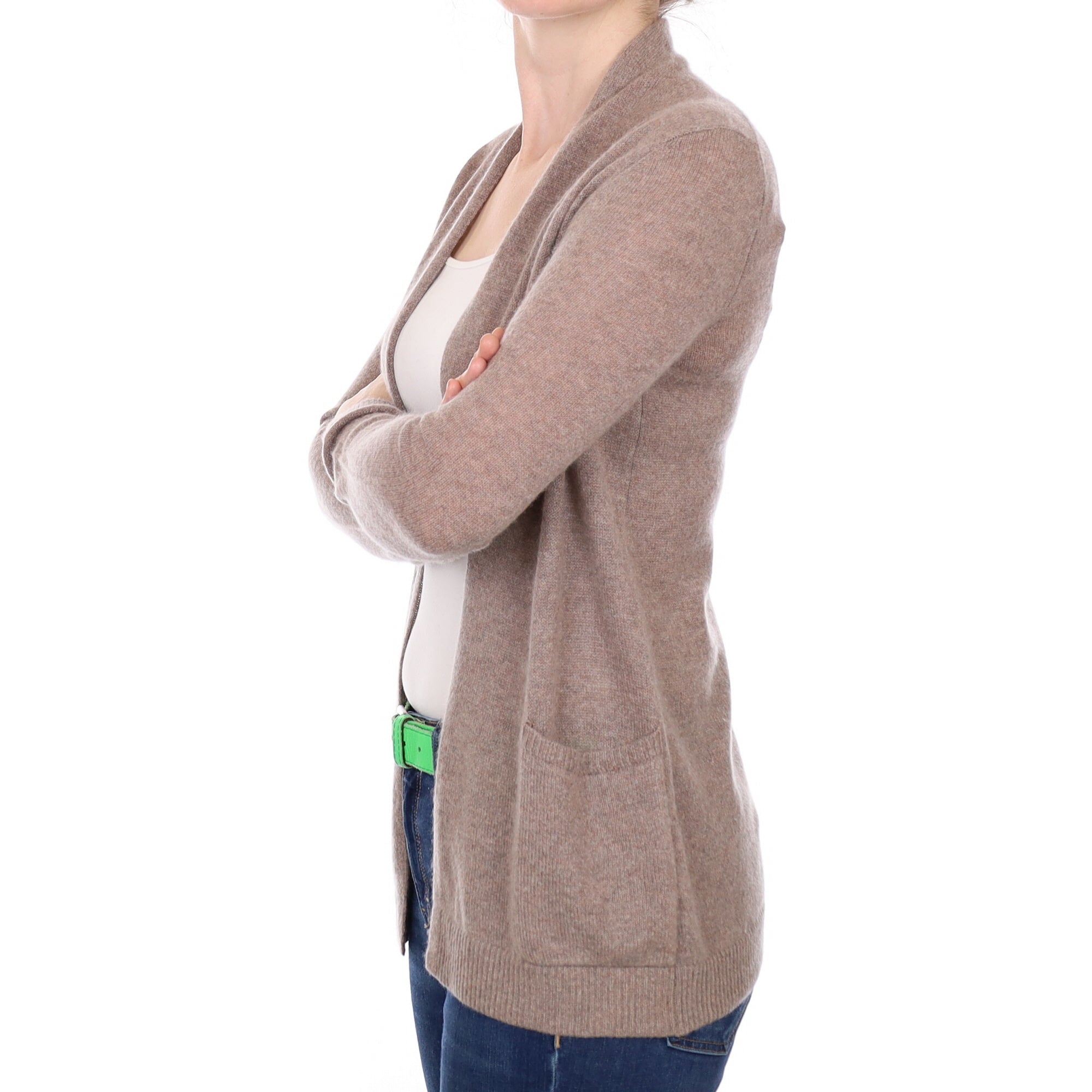 Mocha Brown Cashmere Edge to Edge Cardigan with Pockets Small