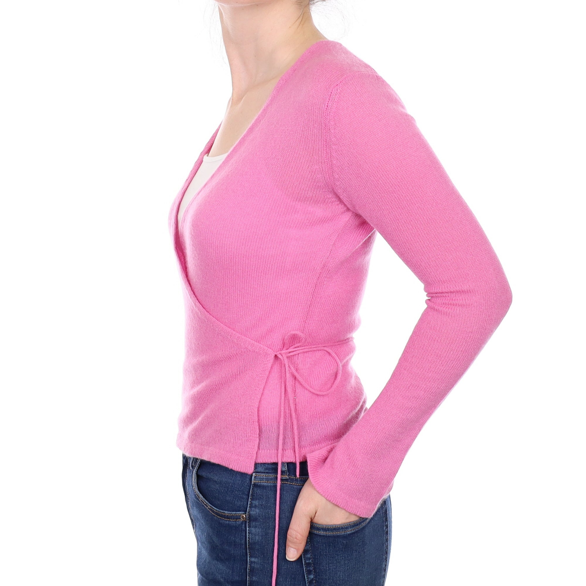 Bubble Gum Pink Cashmere V Neck Cross Over  Cardigan Small