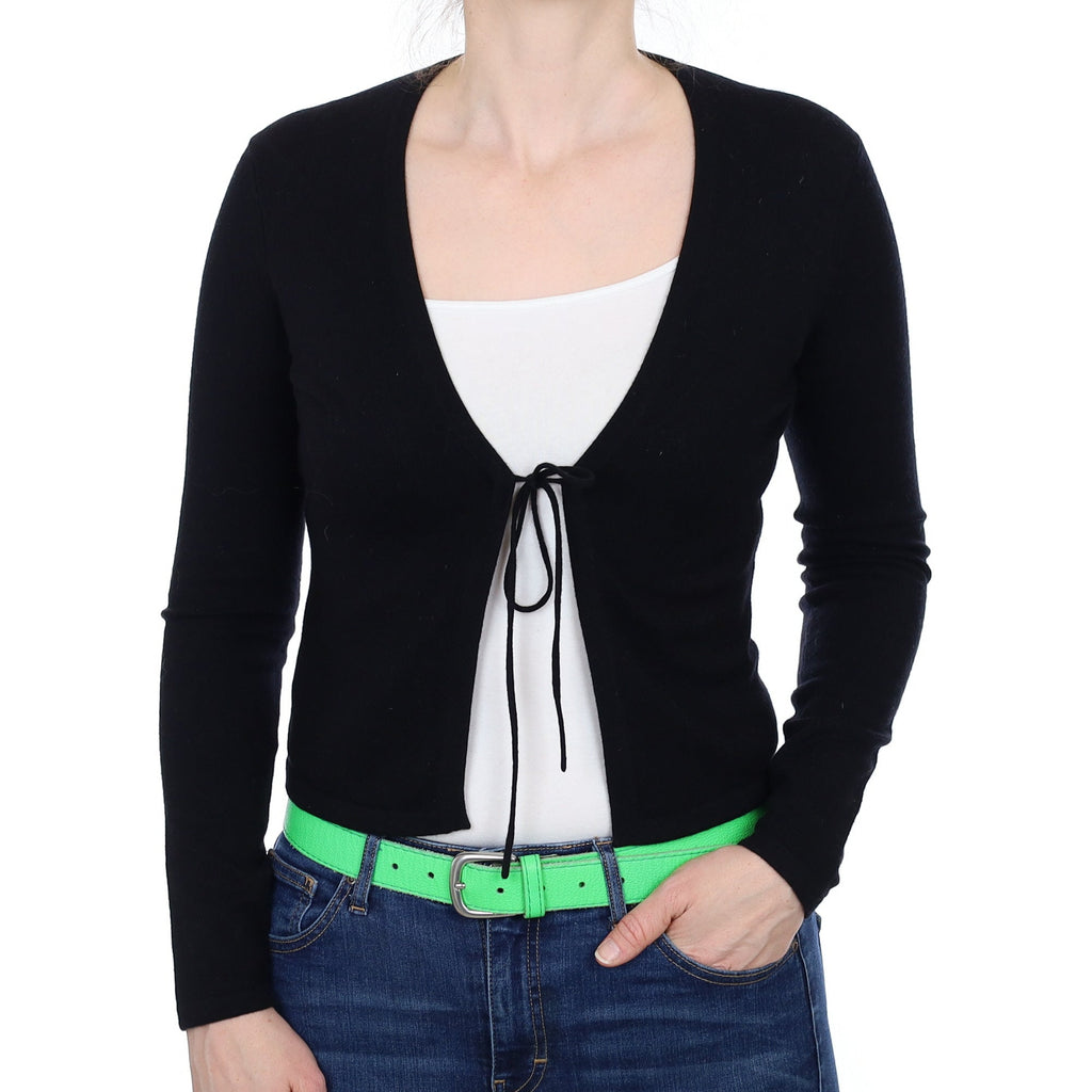 Black Cashmere V Neck Tie Front Cardigan Small