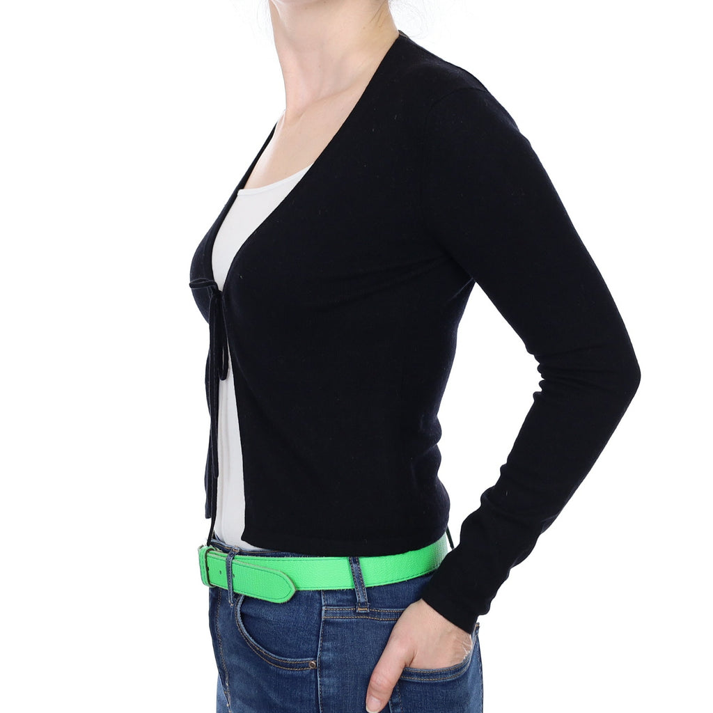 Black Cashmere V Neck Tie Front Cardigan Small