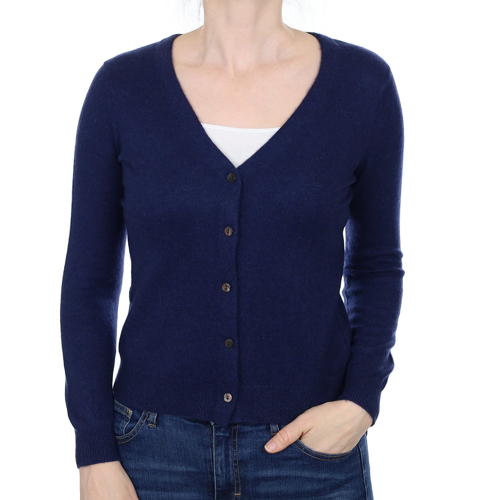 French Navy Cashmere V Neck Cardigan Small
