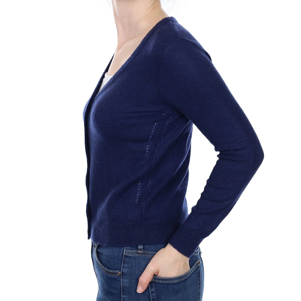 French Navy Cashmere V Neck Cardigan Small