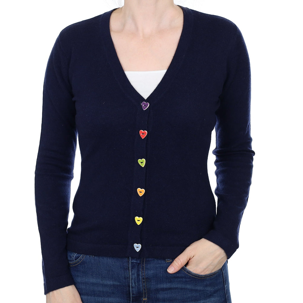 Navy Cashmere V Neck Cardigan Small