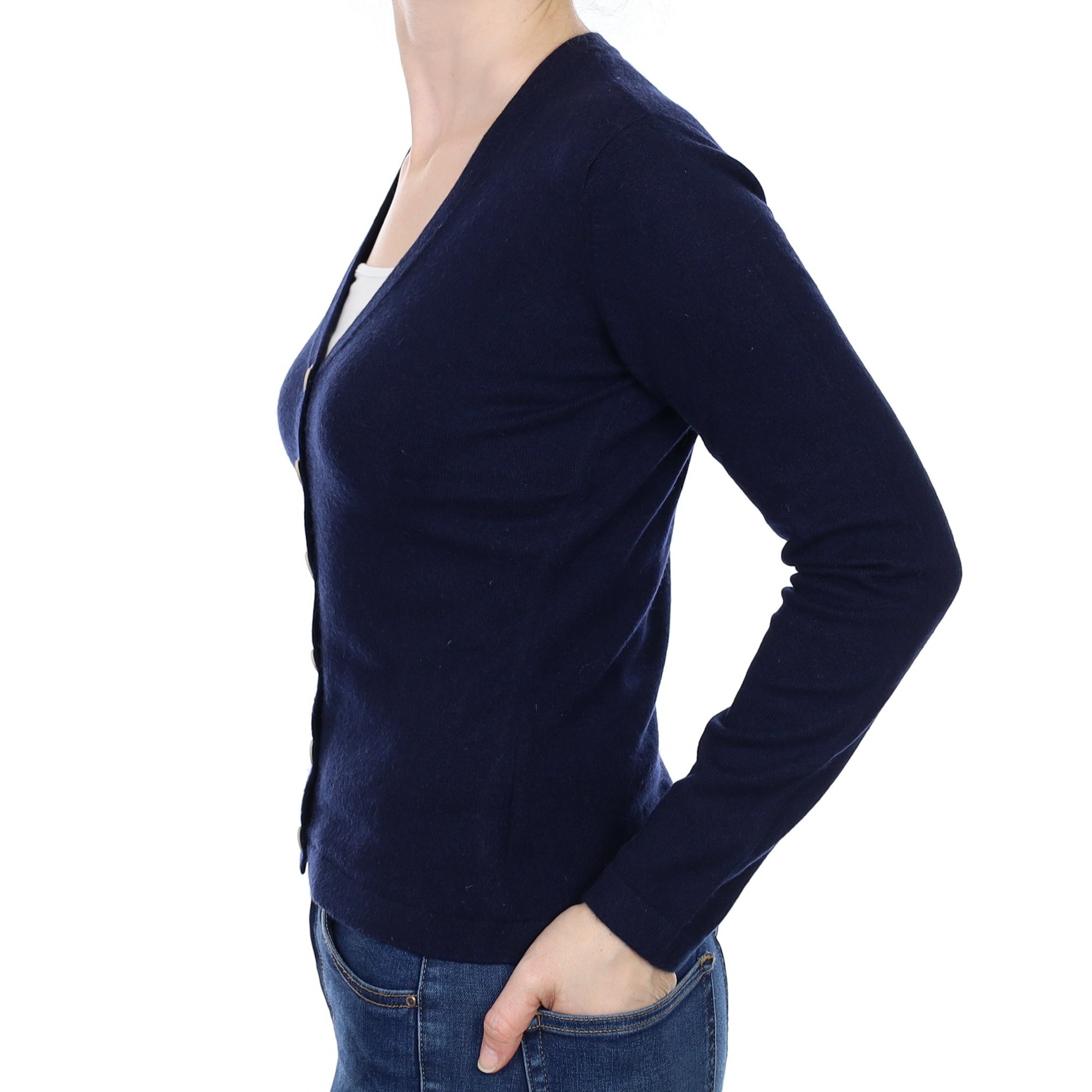 Navy Cashmere V Neck Cardigan Small