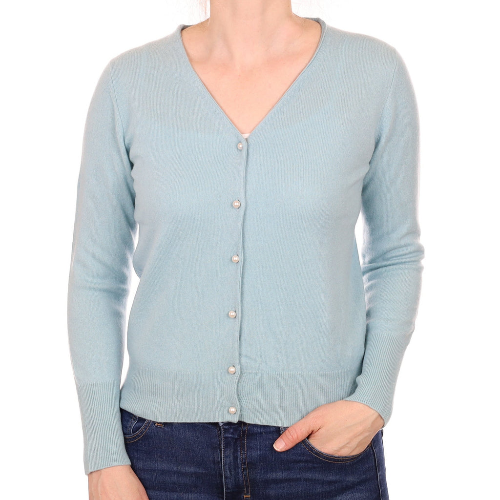 Opal Blue Cashmere V Neck Cardigan Small