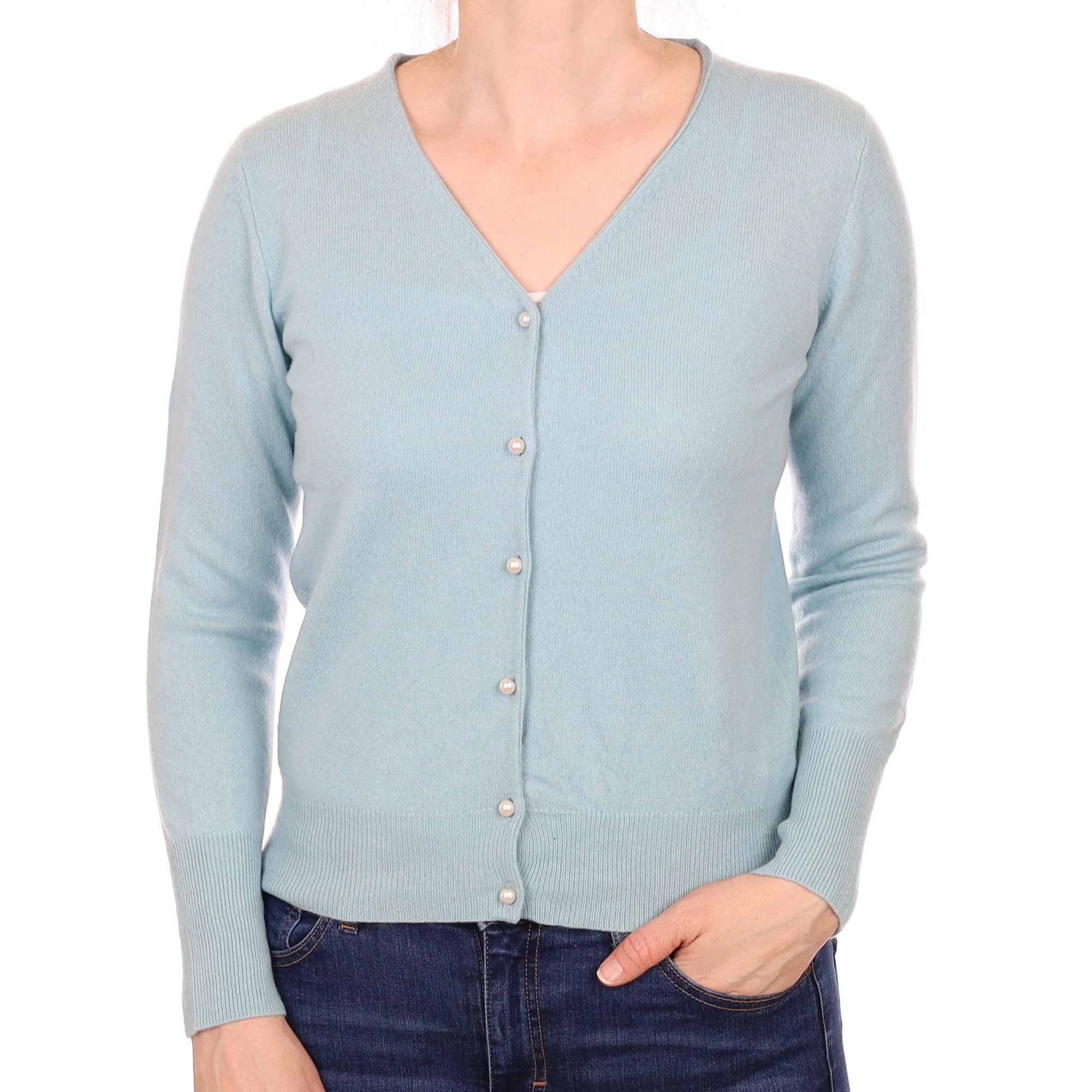 Opal Blue Cashmere V Neck Cardigan Small