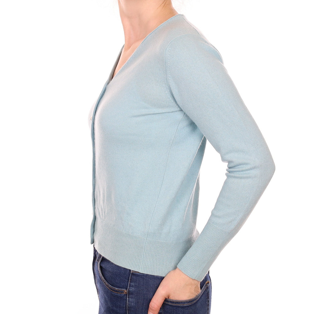 Opal Blue Cashmere V Neck Cardigan Small