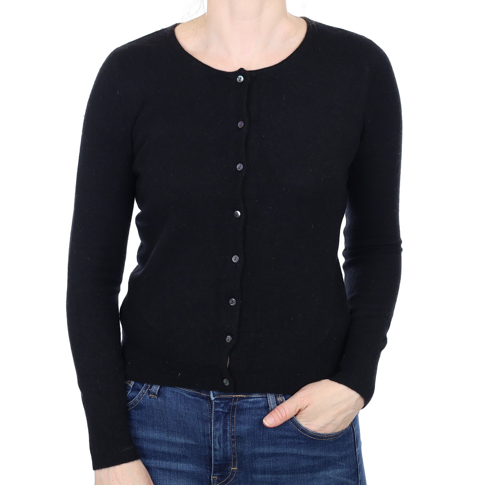 Black Cashmere Crew Neck Cardigan Small