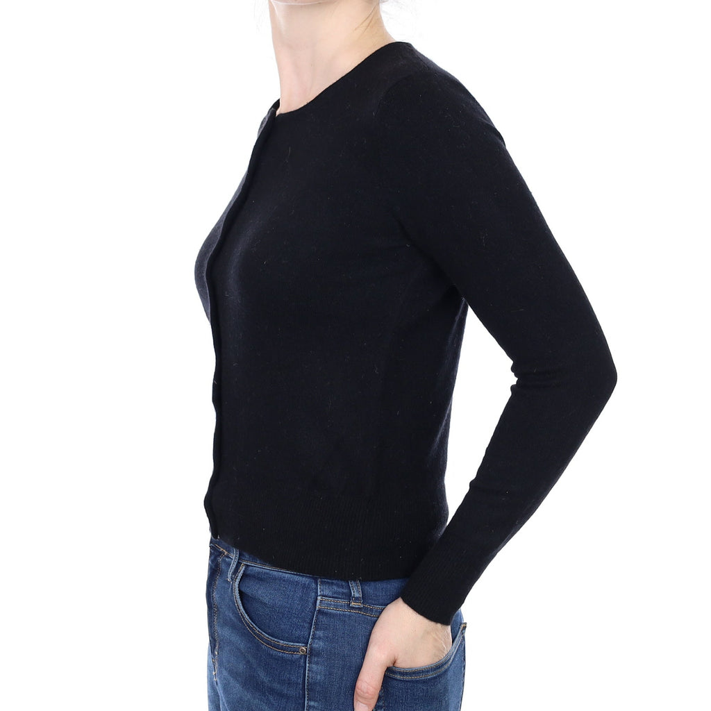 Black Cashmere Crew Neck Cardigan Small