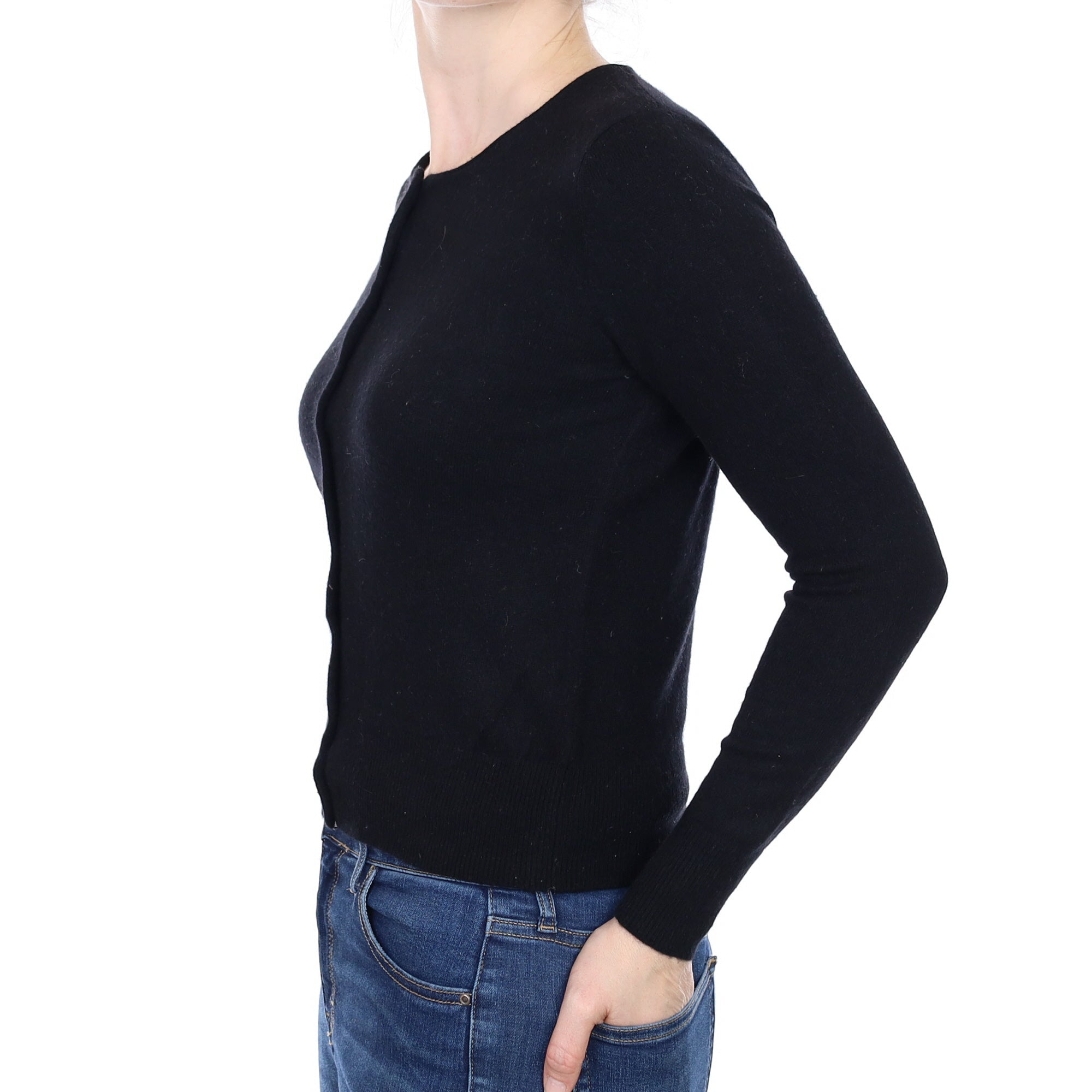 Black Cashmere Crew Neck Cardigan Small