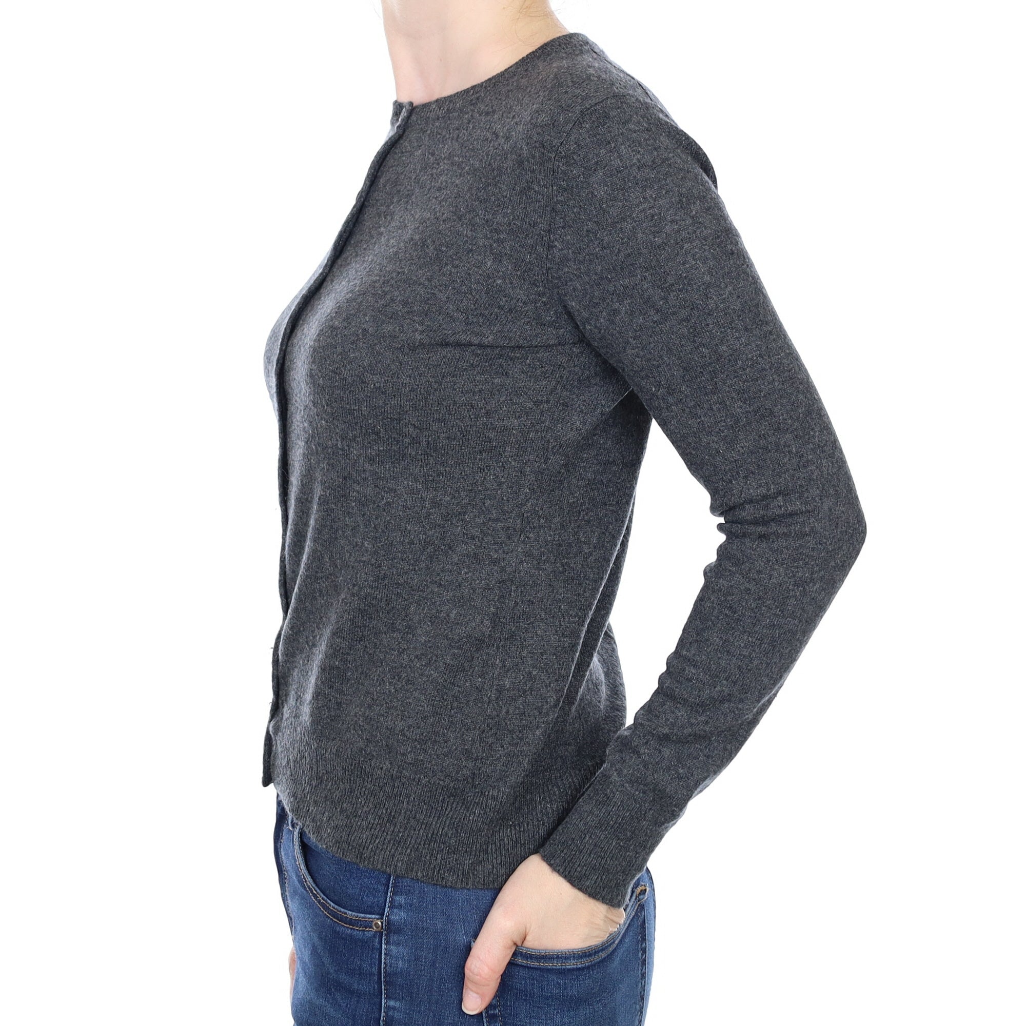 Charcoal Grey Cashmere Crew Neck Cardigan Small