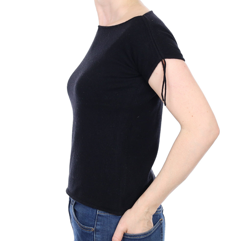 Black Cashmere Short Sleeved Boat Neck Jumper Small