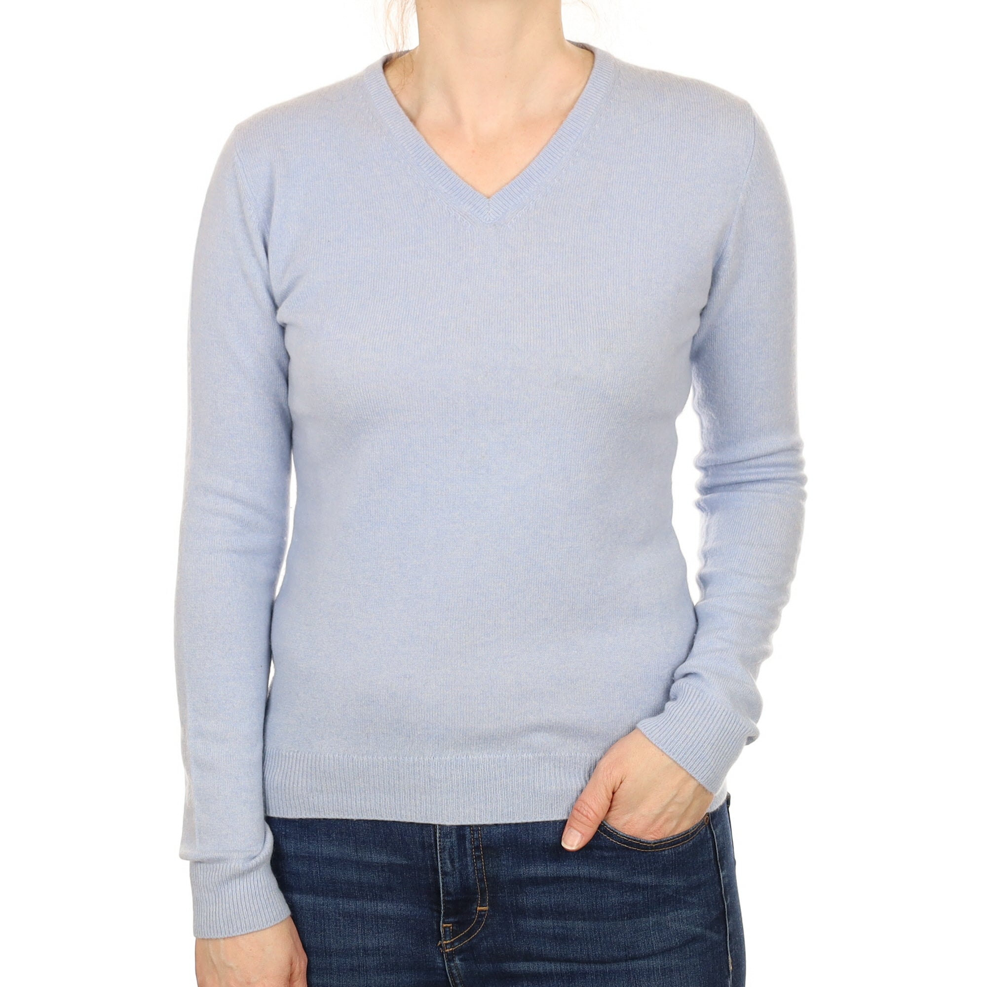 Powder Blue Cashmere V Neck Jumper Small