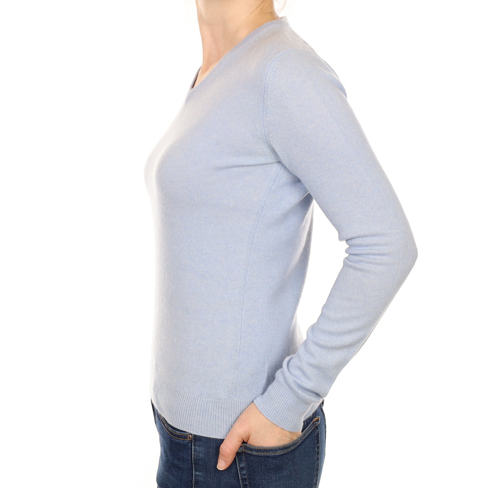 Powder Blue Cashmere V Neck Jumper Small
