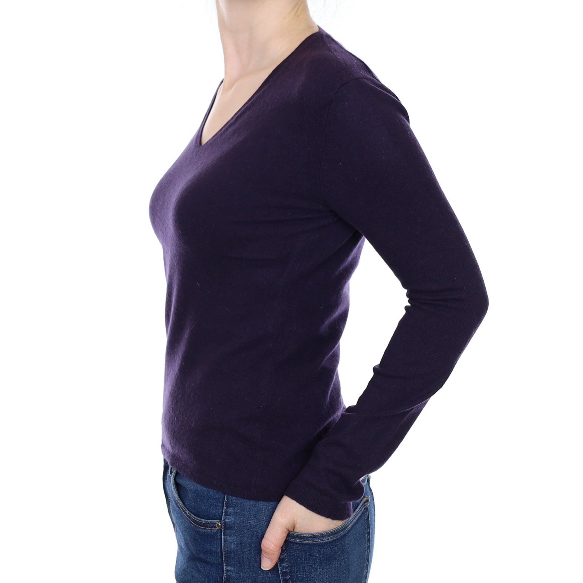 Grape Purple Cashmere V Neck Jumper Small