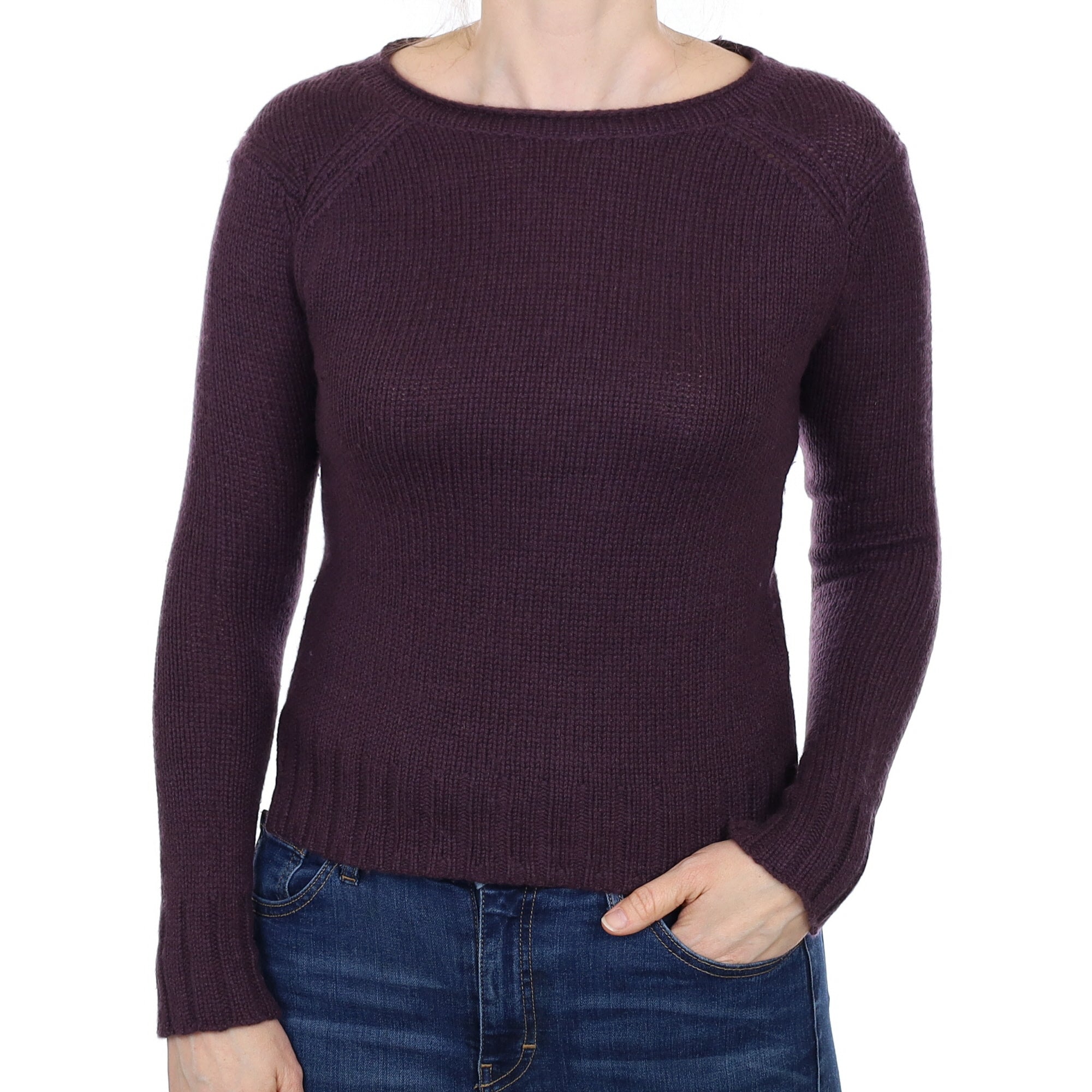 Grape Purple Chunky Knit Cashmere Crew Neck Jumper Small
