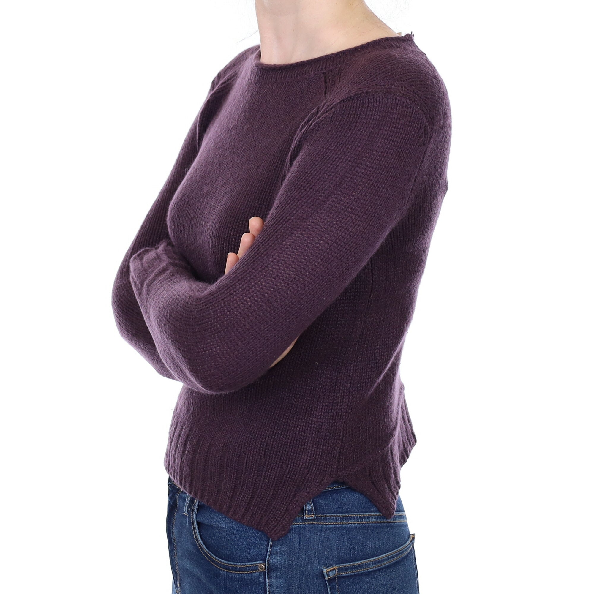 Grape Purple Chunky Knit Cashmere Crew Neck Jumper Small