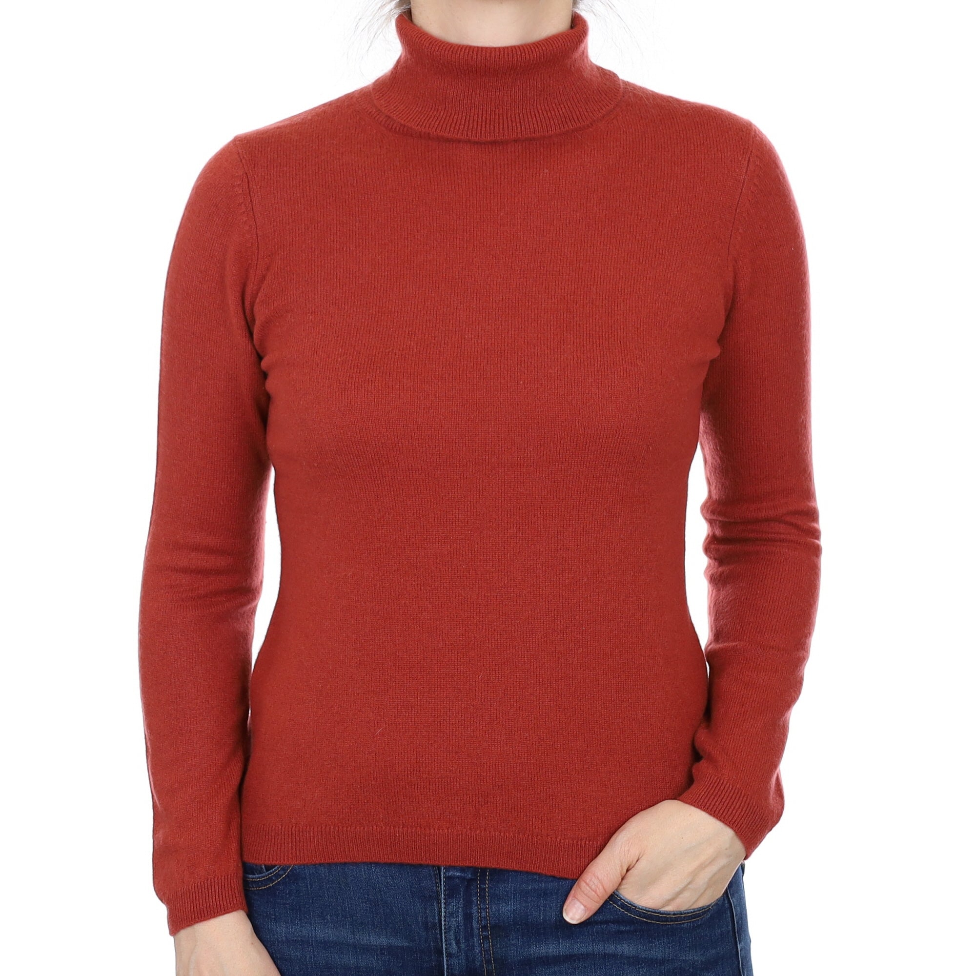 Rust Red Cashmere Polo Neck Jumper Small