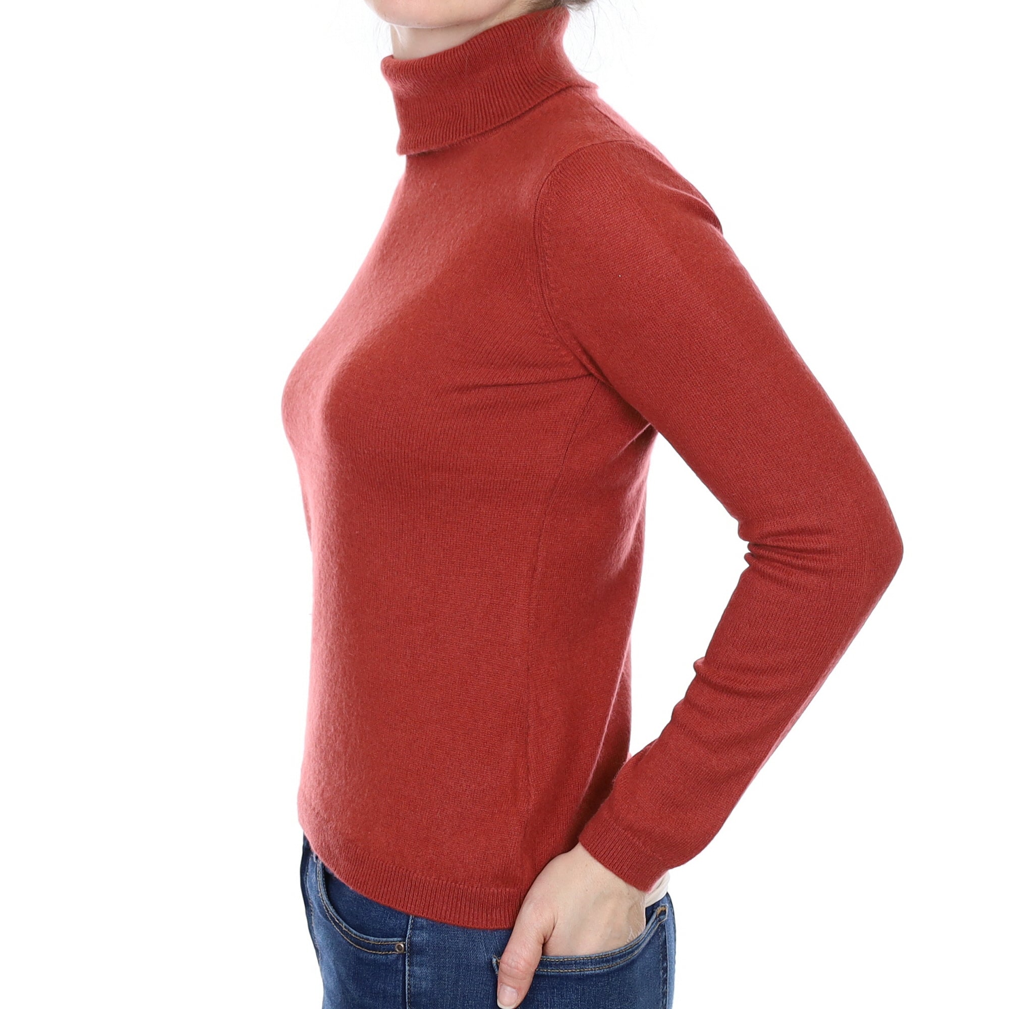 Rust Red Cashmere Polo Neck Jumper Small