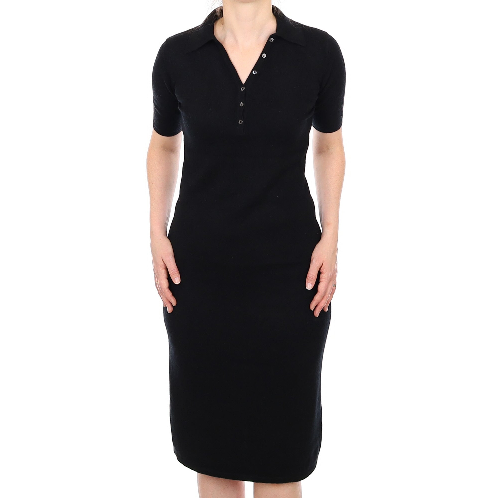 Black Cashmere Short Sleeve V Neck Dress Small