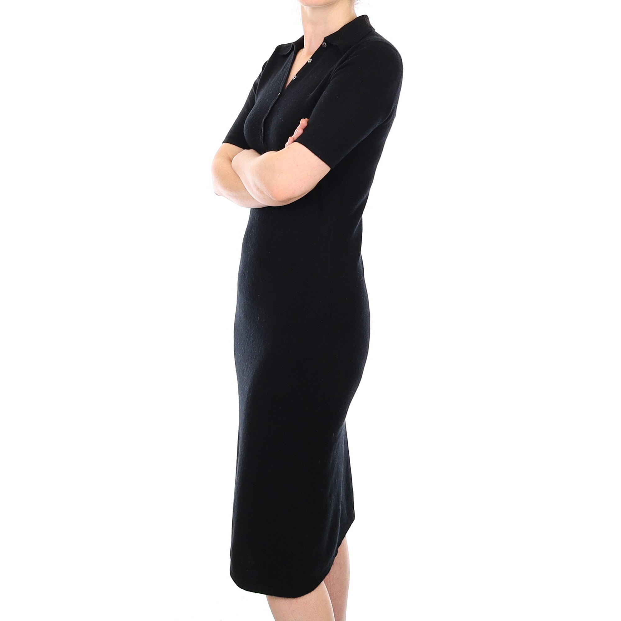 Black Cashmere Short Sleeve V Neck Dress Small