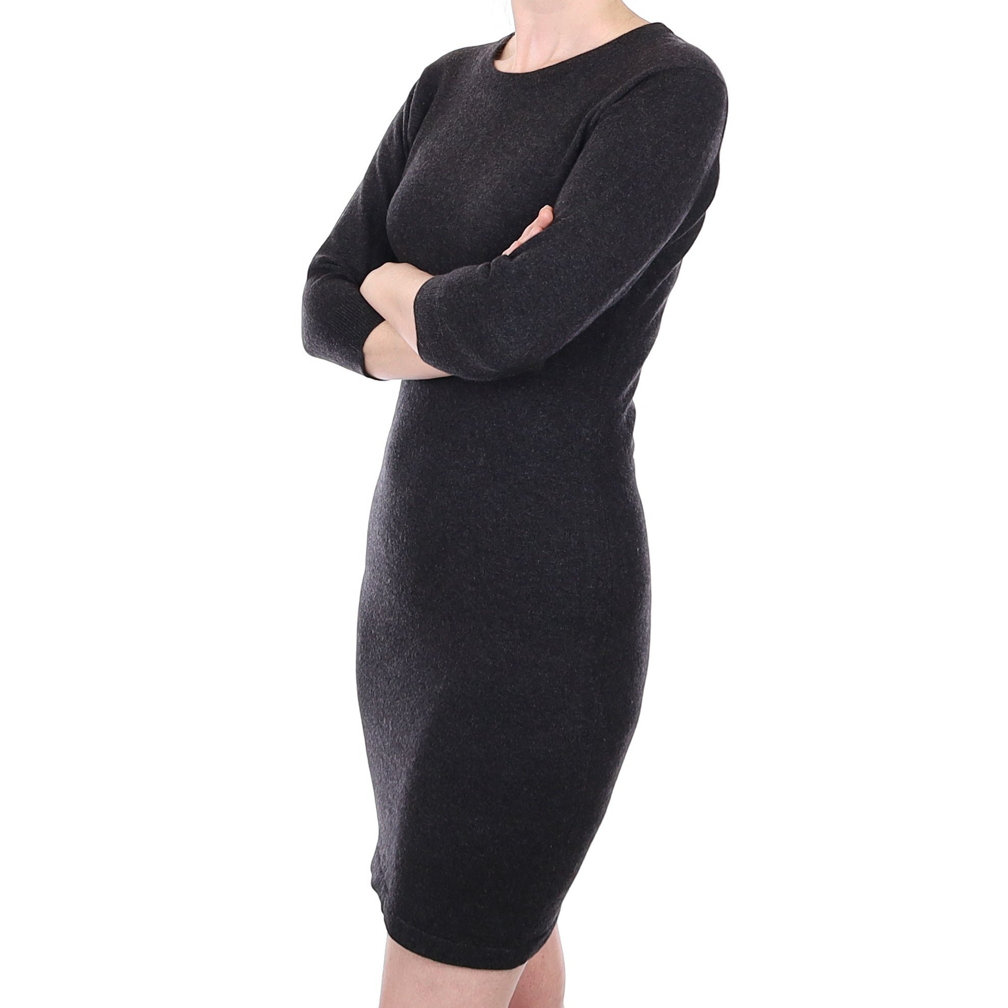 Scottish Graphite Grey Cashmere Crew Neck Dress Small